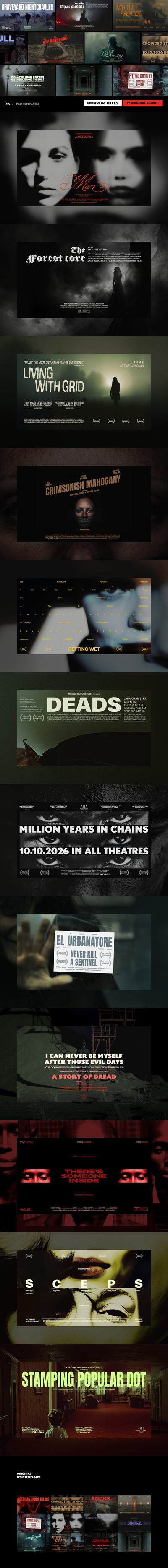 恐怖电影标题网站广告系列样机 (PSD)