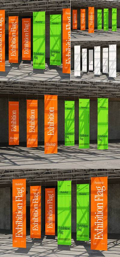 悬挂旗广告模型样机 (PSD)
