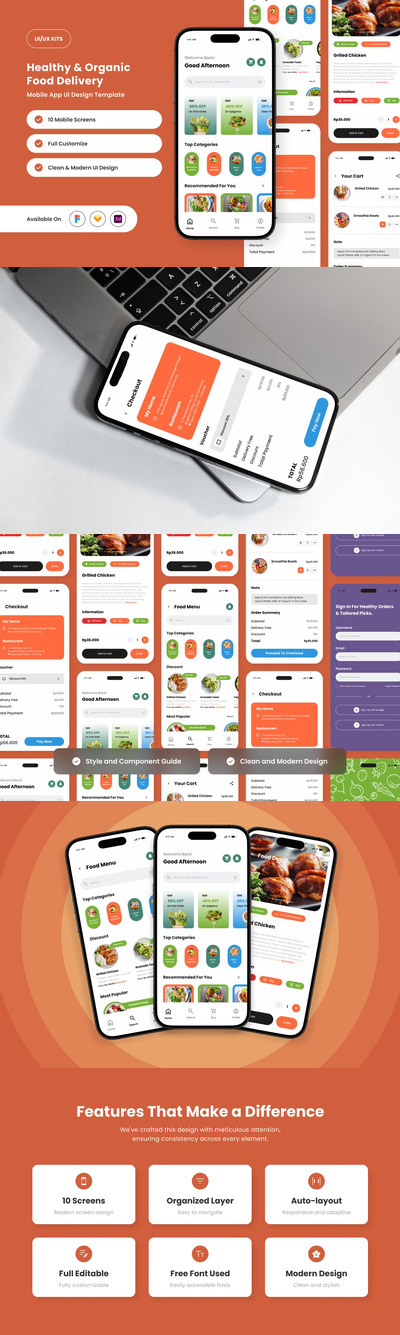 健康餐食应用APP UI KIT (FIG,SKETCH,XD)