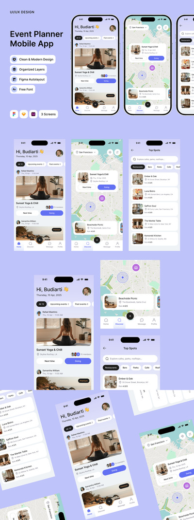 活动计划者移动应用APP UI KIT (FIG,SKETCH,XD)