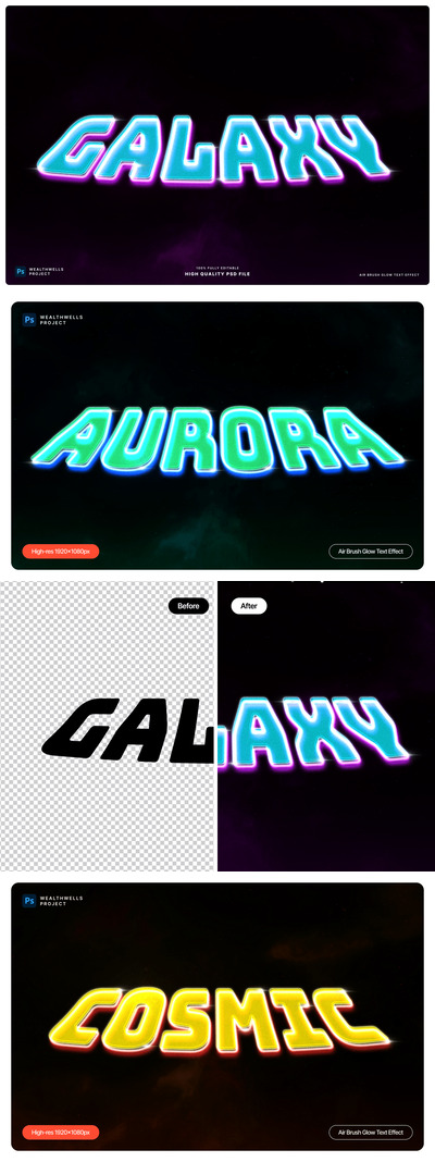 充满活力的星系文本效果 (PSD)