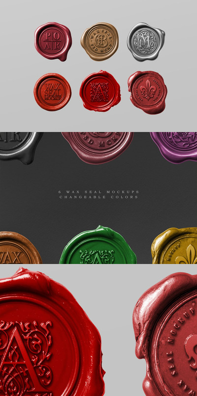 蜡密封PSD模型套件–6溶解邮票样机 (PSD)