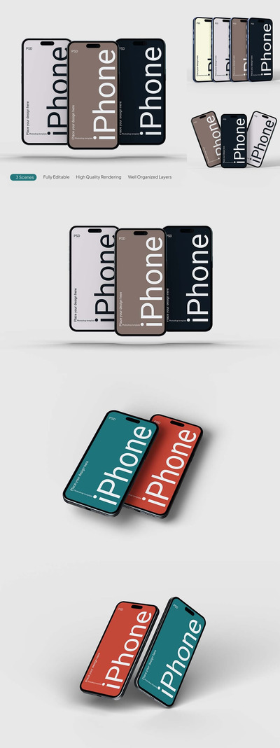 iPhone 16屏幕模型卷样机 (PSD,PDF)