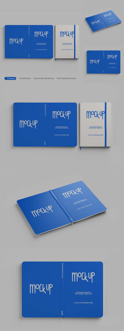 笔记本封面模型卷样机 (PSD,PDF)