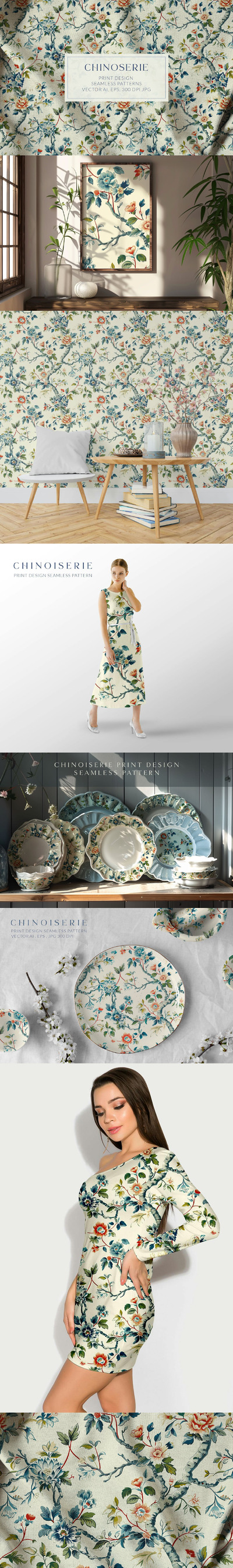 中国花卉装饰无缝图案 (AI,EPS,PNG)