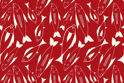 红色图案与鱼类图案 (EPS,JPG)