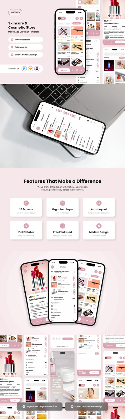 护肤电子商务应用APP UI KIT (FIG,SKETCH,XD)
