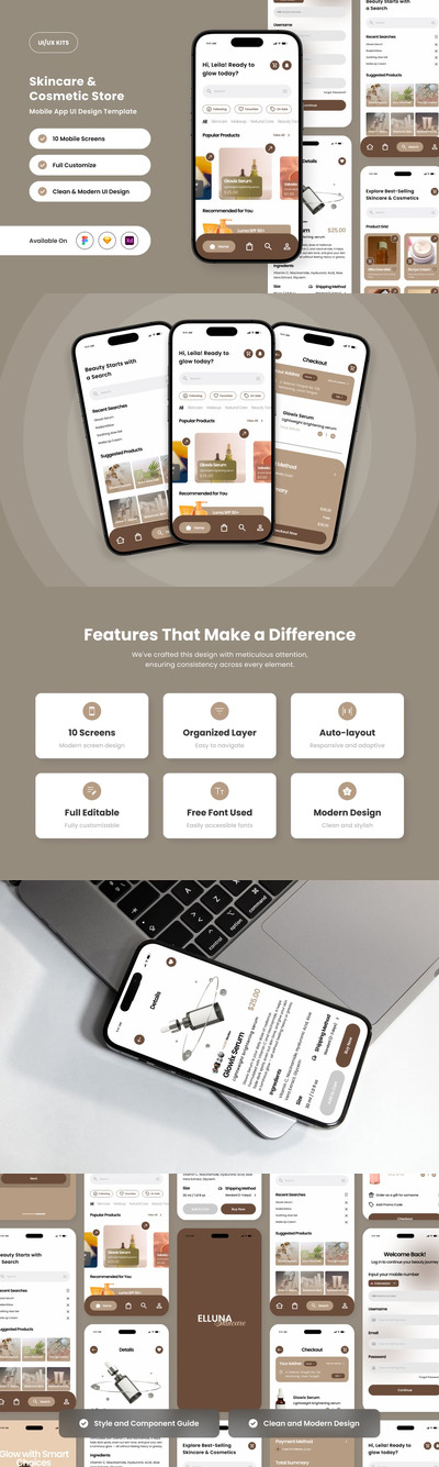 护肤商店移动UI应用APP UI KIT (FIG,SKETCH,XD)