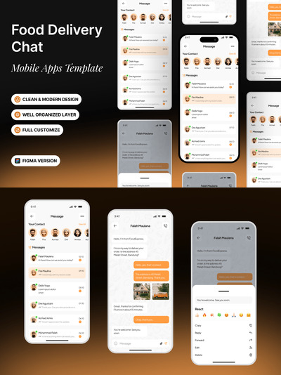 食物交货聊天 - 移动应用APP UI KIT (FIG)