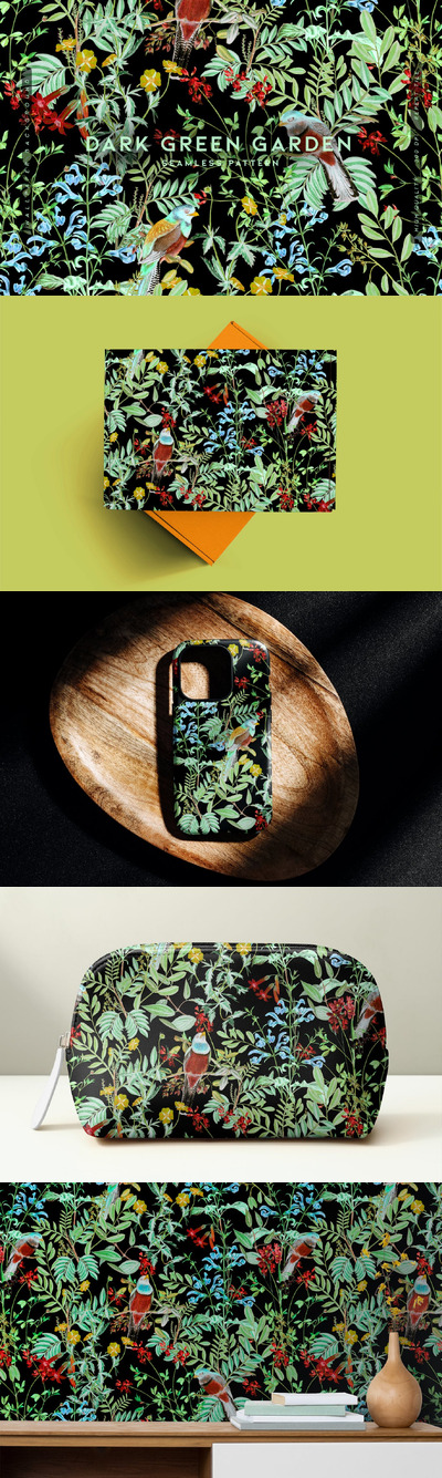 深绿色花园花卉图案 (JPG,PNG)