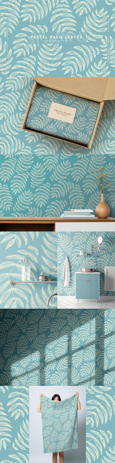 粉彩棕榈叶背景图案 (AI,EPS,JPG,SVG)