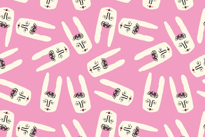 粉红色图案与有趣的兔子 (EPS,JPG)