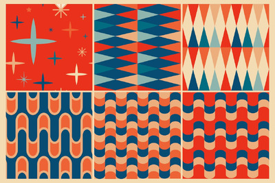 蓝色和橙色复古的几何图案 (EPS,JPG)