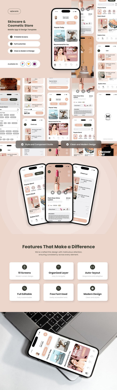 美容产品应用APP UI KIT (FIG,SKETCH,XD)