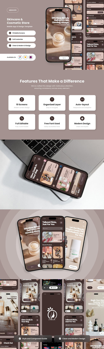 护肤购物应用APP UI KIT (FIG,SKETCH,XD)
