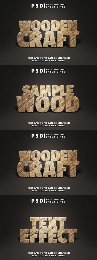 木制工艺可编辑的文字效果 (PSD)