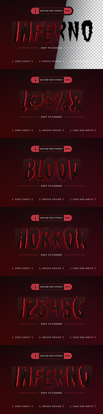 万圣节风格可编辑的文本效果，字体样式 (AI,EPS)