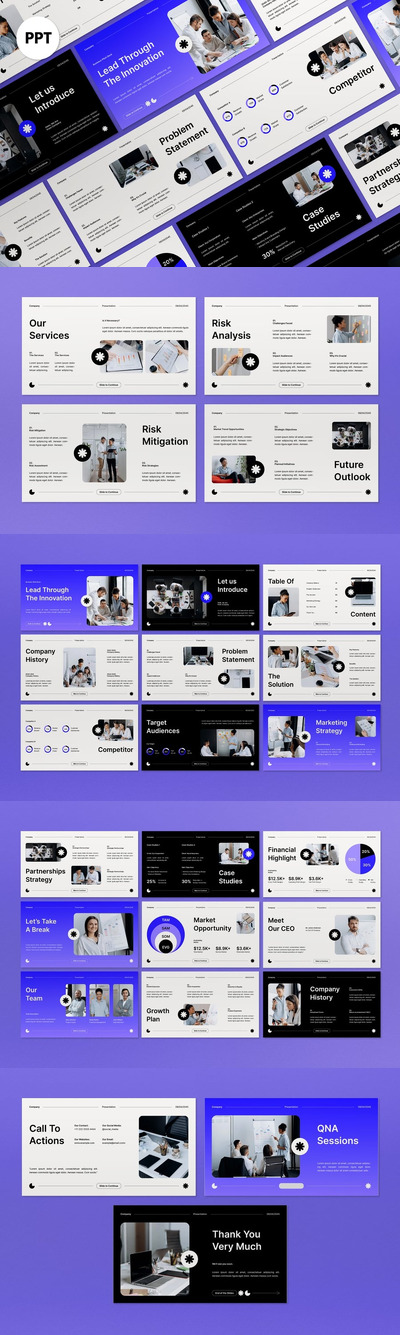 白色蓝色商务路演PPT模板 (PPT,PPTX)
