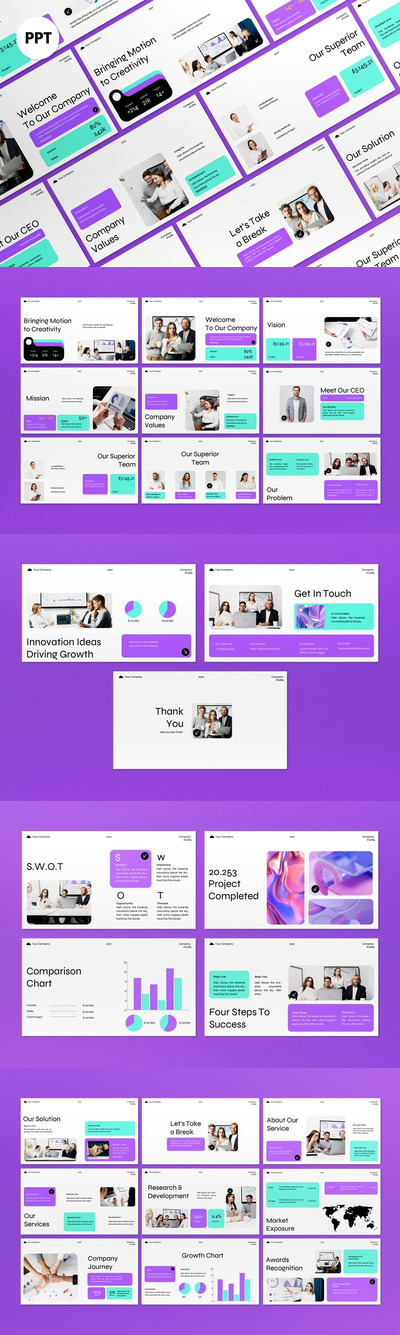 白色紫色现代公司资料PPT模板 (PPT,PPTX)