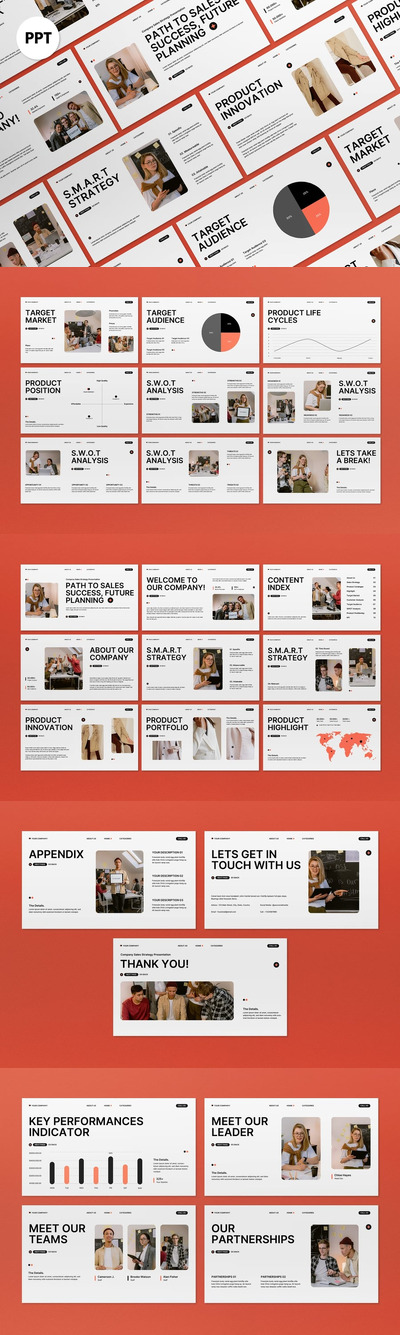 白色橙色销售策略计划PPT模板 (PPT,PPTX)