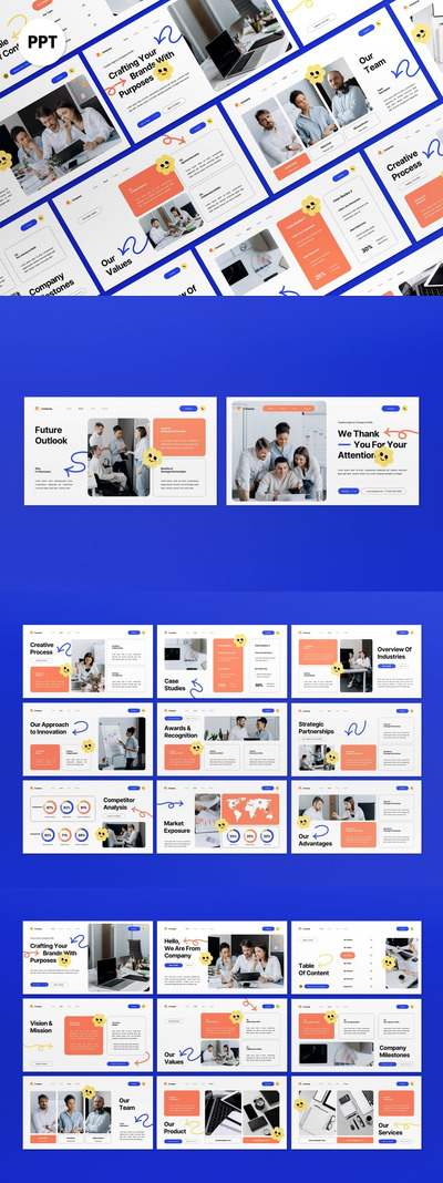 白色蓝色公司资料PPT模板 (PPT,PPTX)