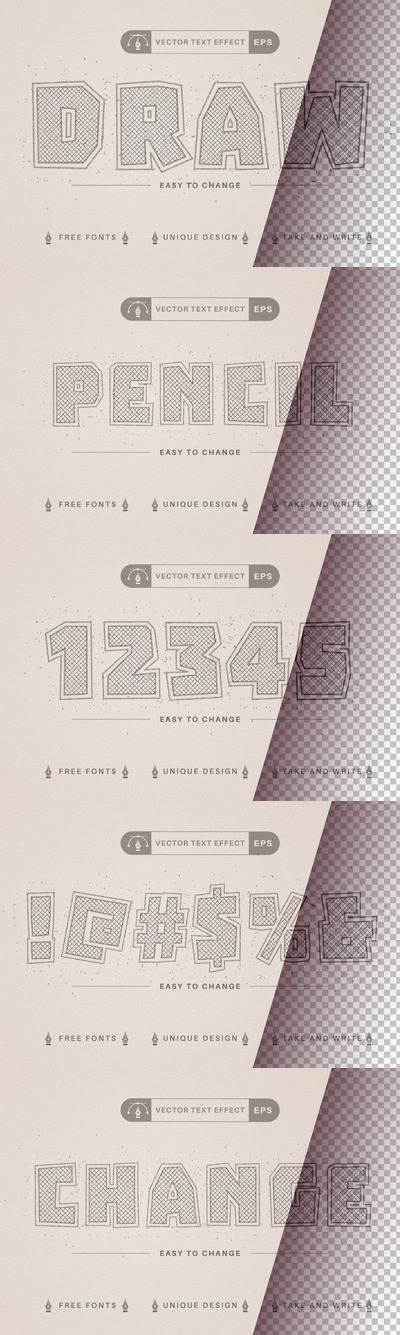 铅笔木炭 - 可编辑的文本效果，字体样式 (AI,EPS)