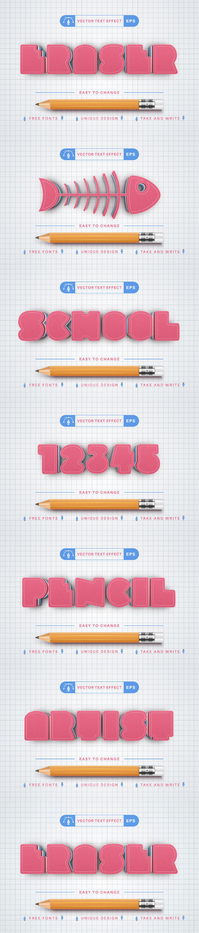 橡皮擦风格字体样式 (AI,EPS)