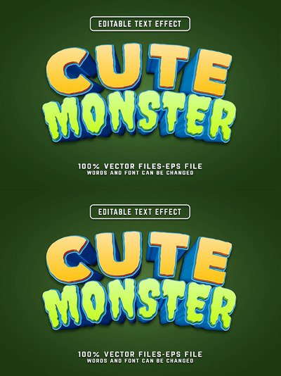 可爱的怪物可编辑文字效果 (EPS)