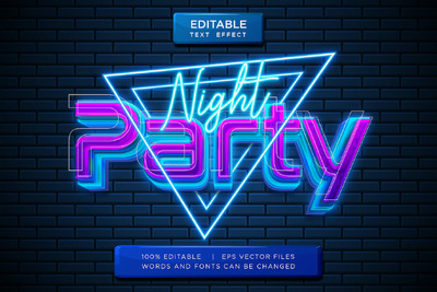 夜聚会霓虹灯可编辑矢量文本效果 (AI,EPS)