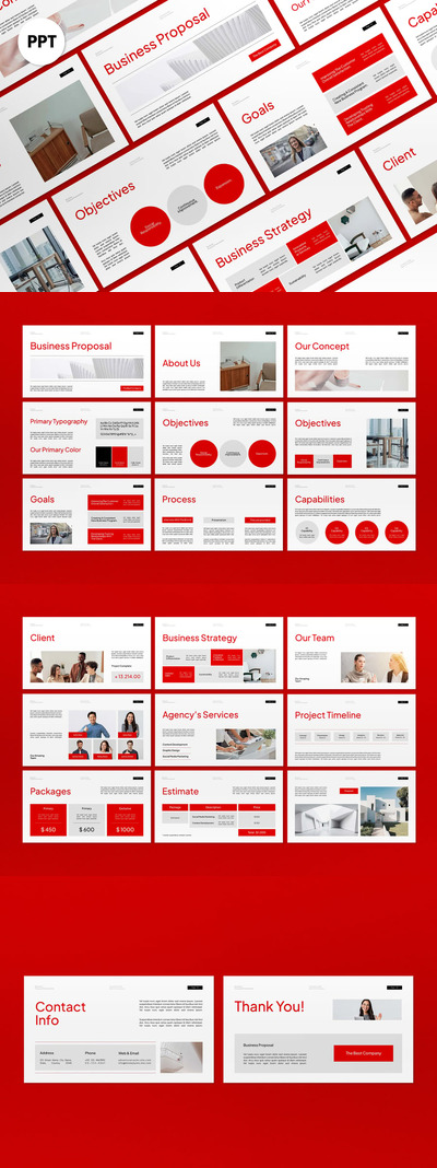白色红色业务建议PPT模板 (PPT,PPTX)