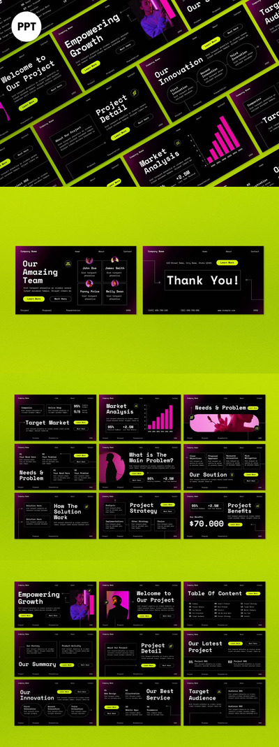 黑色粉红色梯度业务建议PPT模板 (PPT,PPTX)