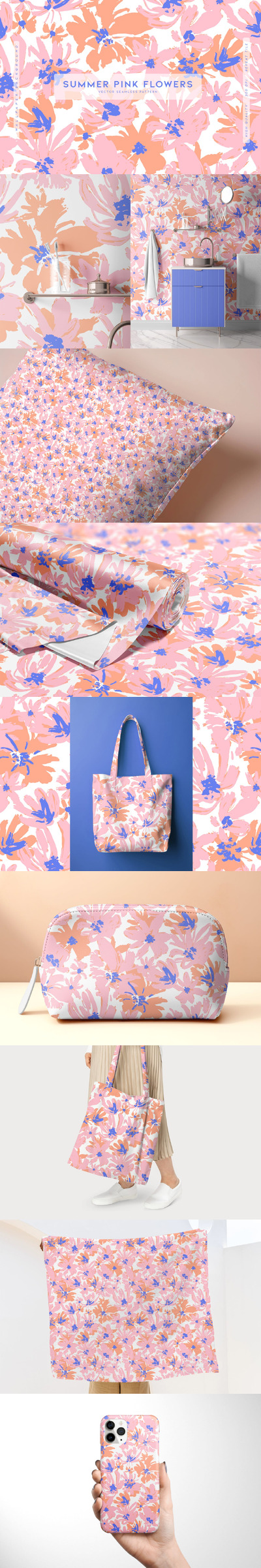 夏季粉红色的花朵图案 (AI,EPS,JPG,SVG)