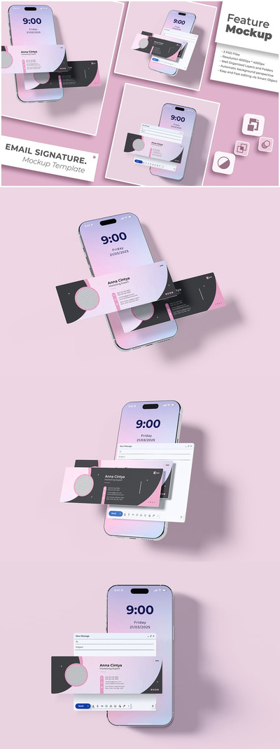 带有iPhone的邮件UI界面设计展示样机 (PSD,JPG,PDF)