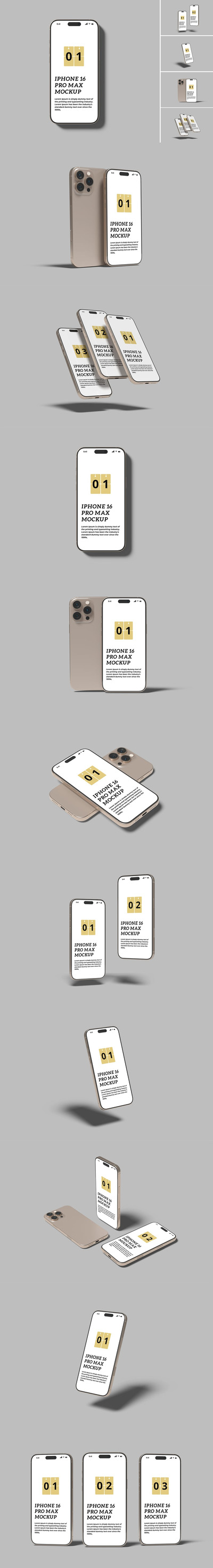 iPhone 16 Pro Max 手机模型样机 (PSD,PDF)