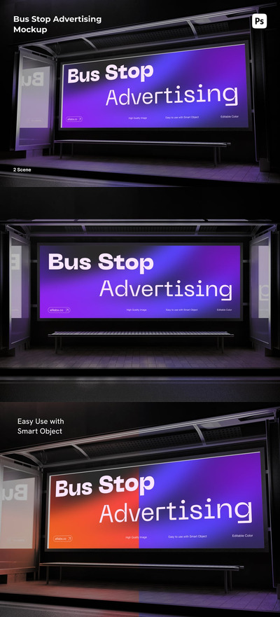 公交车广告模型样机 (PSD)