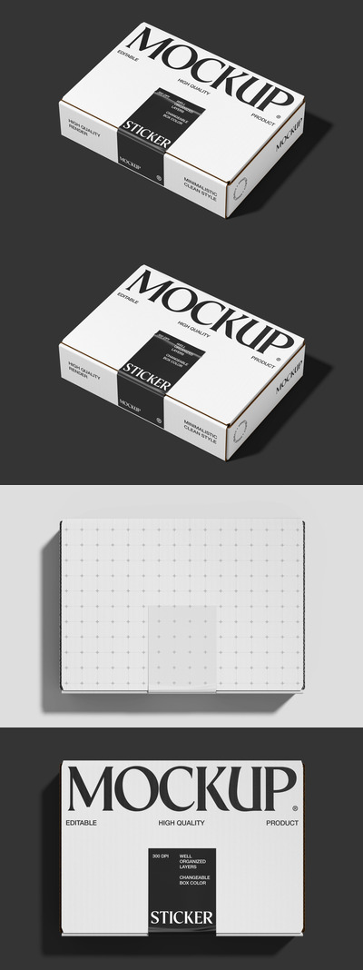 盒子和贴纸模型样机 (PSD)