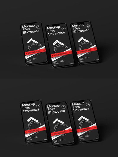 深色移动展示模型手机样机 (PSD)