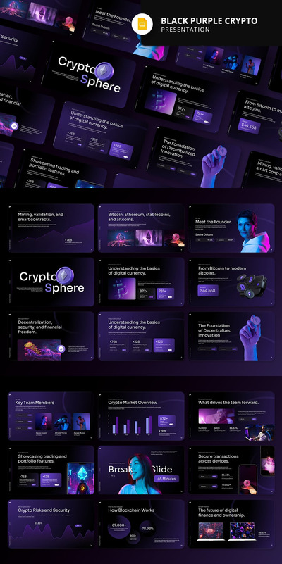 黑色紫色加密货币PPT模板 (PPTX)