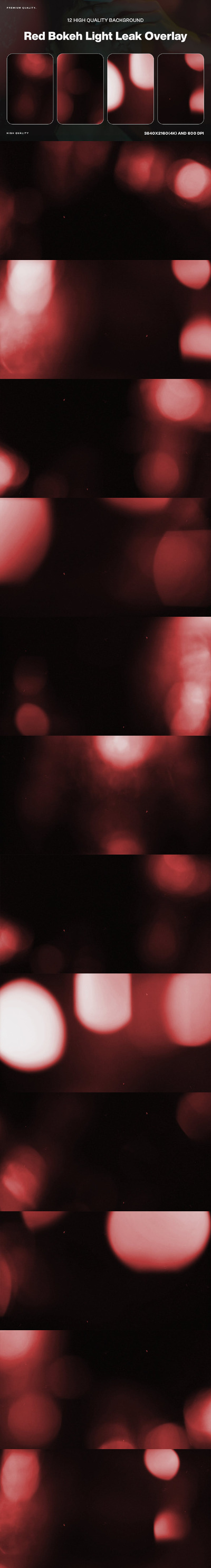 12个红色散景光泄漏叠加层 (JPG)