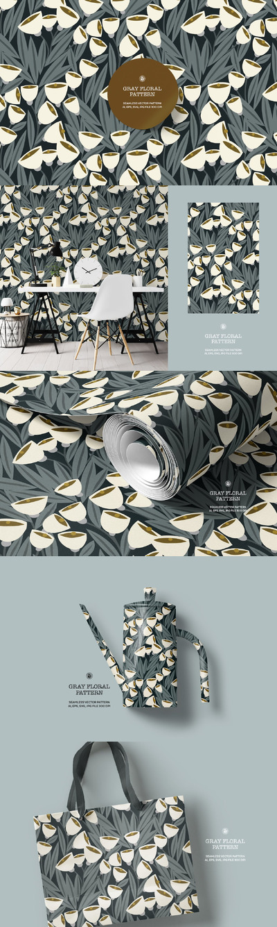 灰色的花墙纸 (AI,EPS,JPG,SVG)