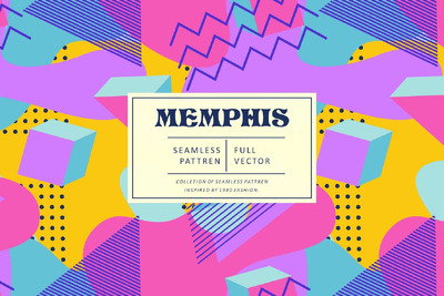 孟菲斯风格的无缝图案 (AI,EPS,JPG,PNG,PSD,SVG)