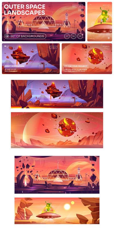 太空卡通插图场景卷25 (EPS,JPG,PNG)