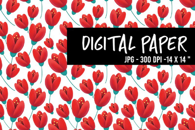 无缝图案，红色郁金香花 (JPG)