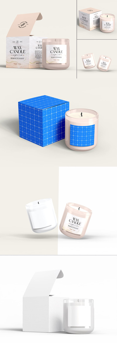 带有盒装模型套装的蜡烛罐样机 (PSD)
