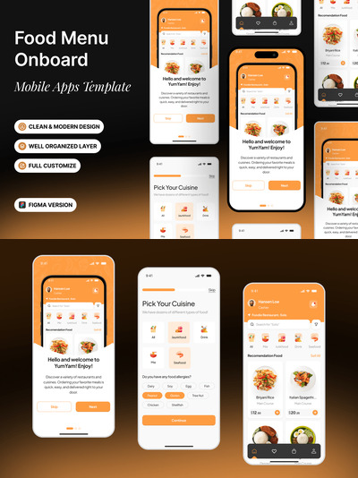 点餐App用户引导界面模板 APP UI KIT (FIG)