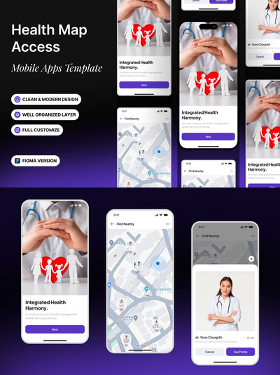 健康地图访问 - 移动应用APP UI KIT (FIG)