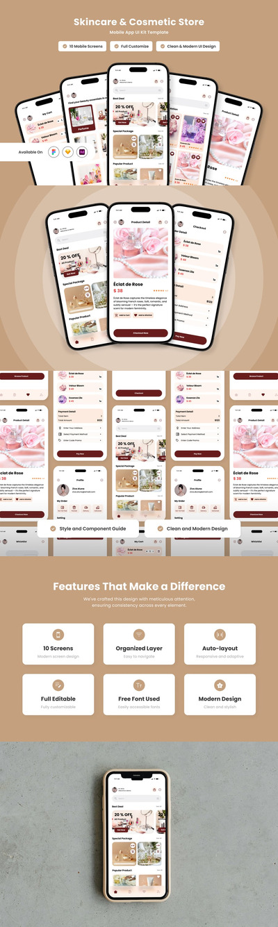 化妆品商店应用APP UI KIT (FIG,SKETCH,XD)