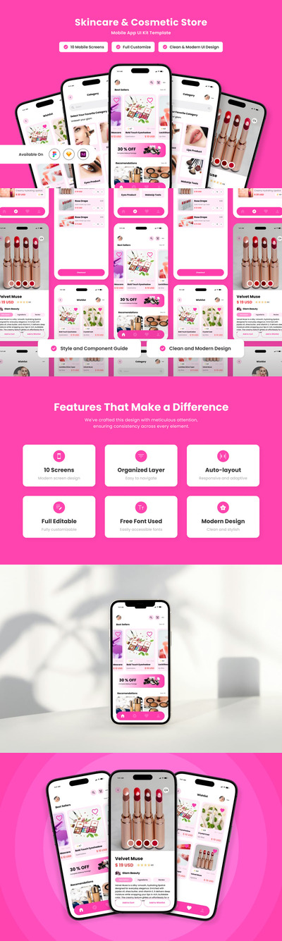 化妆品商店应用APP UI KIT (FIG,SKETCH,XD)