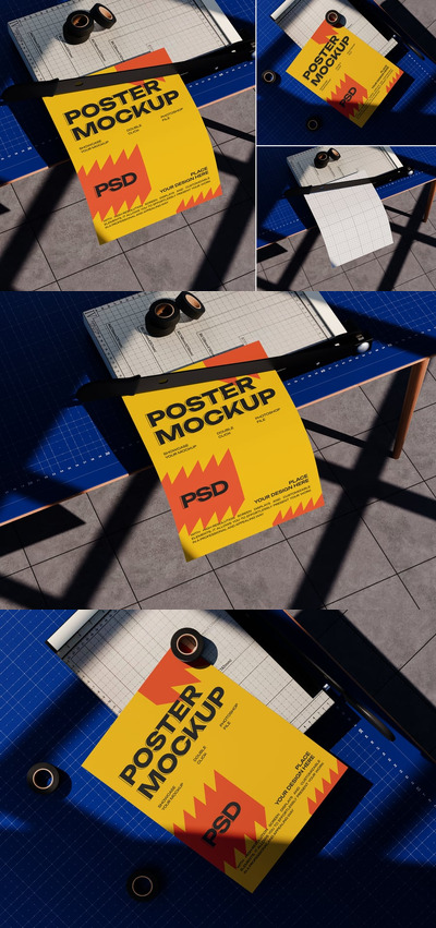 纸海报模型样机 (PSD)