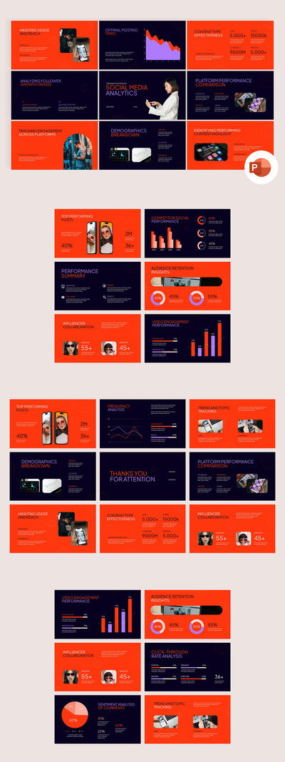 社交媒体分析PPT模板 (PPTX)